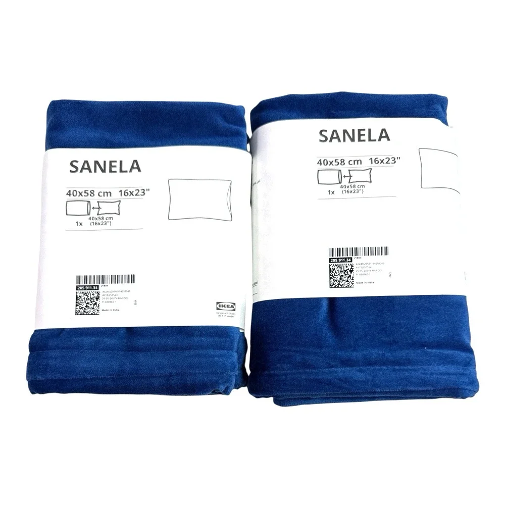 IKEA SANELA Cushion Cover Blue Cotton Velvet 16x23